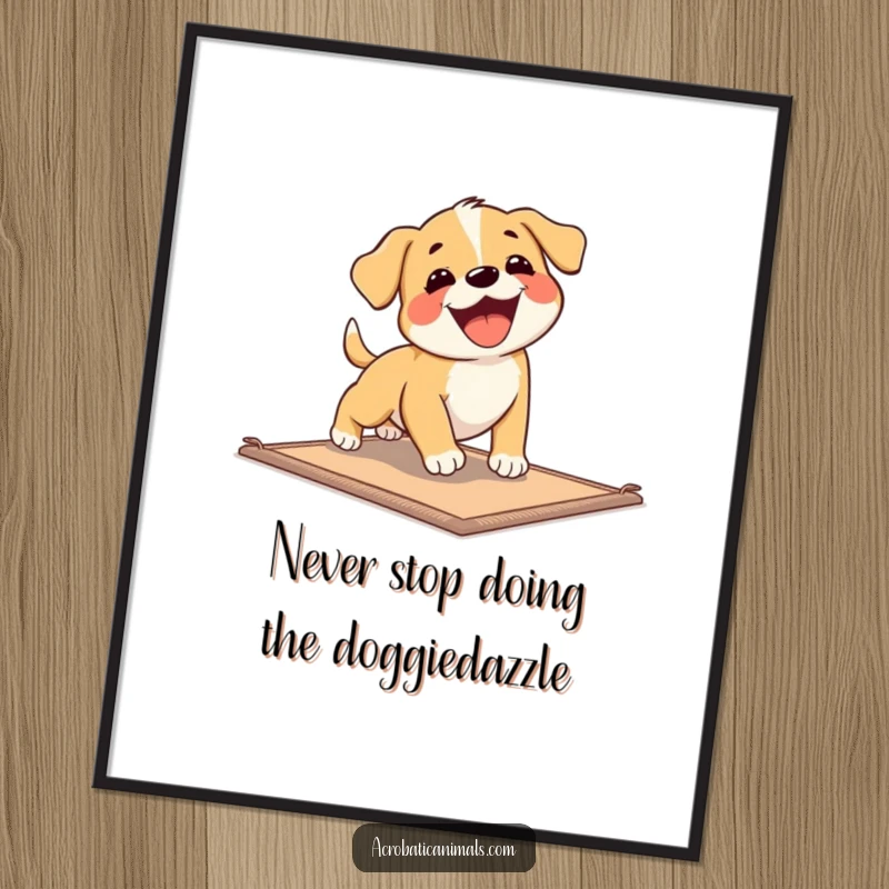 Funny Free Printable Wall Art: A joyful puppy caught mid-tumble on a mat, radiating energy and fun.