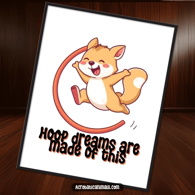 Funny Free Printable Wall Art: An agile animal in mid-air, soaring through a hoop with jubilant abandon, bringing joy.