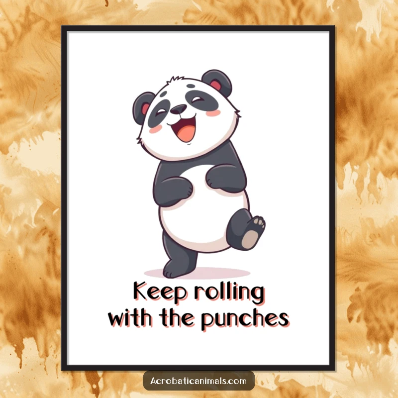 Funny Free Printable Wall Art of a giggling panda doing a silly cartwheel, adding playful and amusing decor.