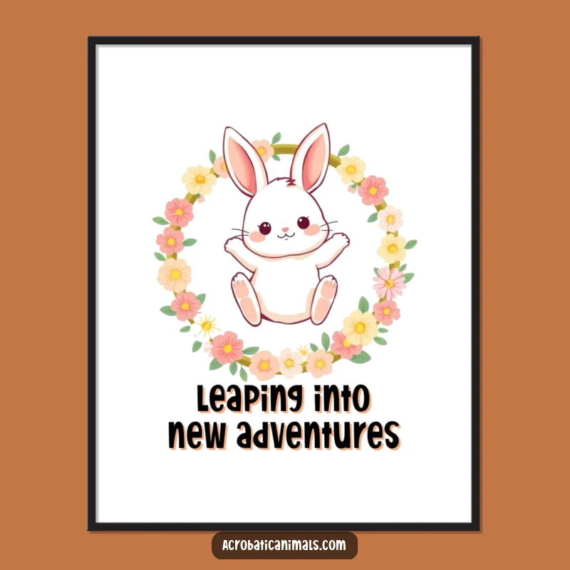 Free Printable Bunny Flower Hoop Wall Art: Cheerful Leap Downloadable Art