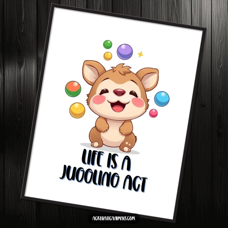 Funny Free Printable Wall Art: A playful animal expertly juggling colorful balls on the tip of its nose, showcasing incredible balance.