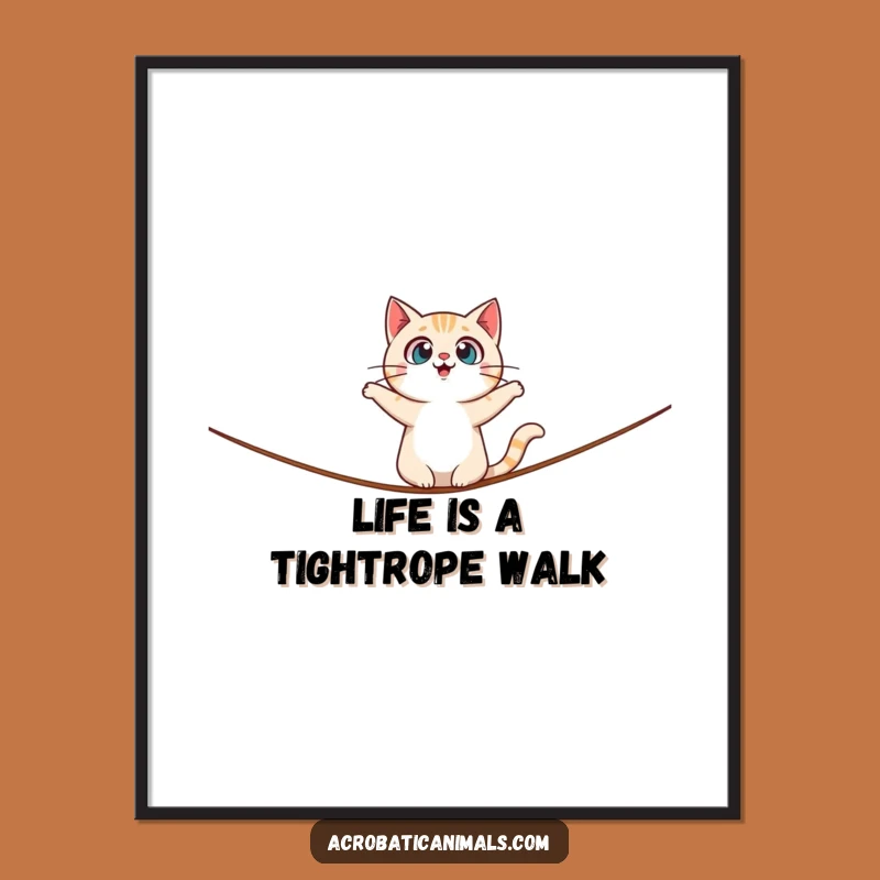 Free Printable Wall Art: Surprised Cat Tightrope - Whimsical & Funny Decor