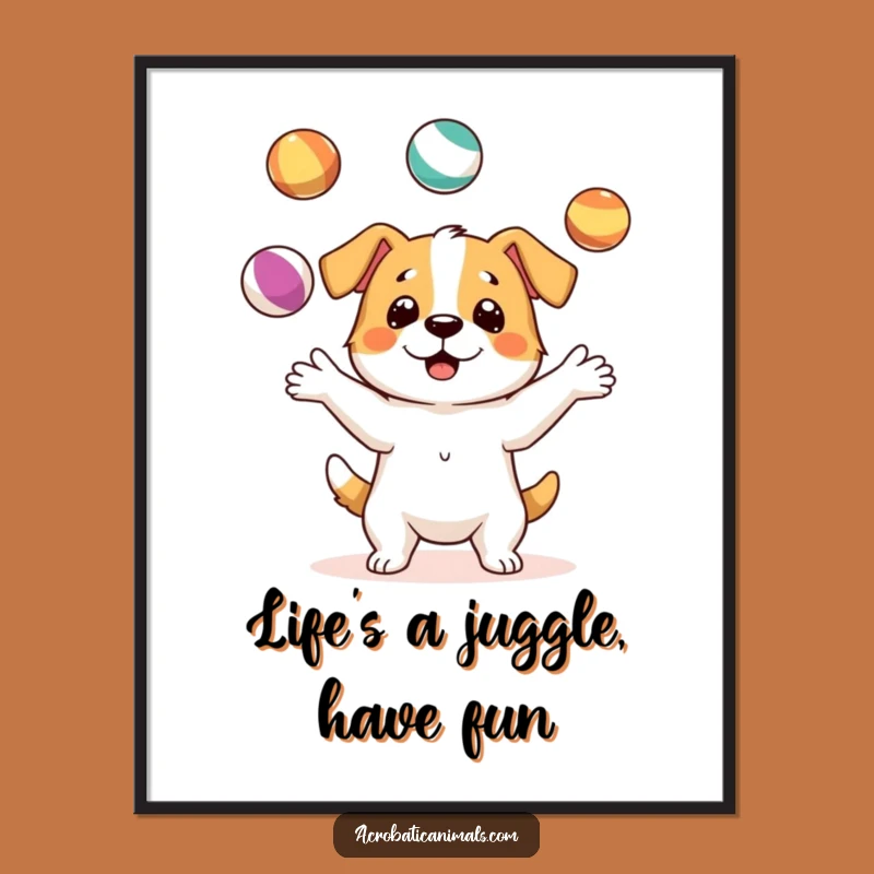 Free Printable Dog Wall Art: Funny Juggling Pup Humor Downloadable Decor