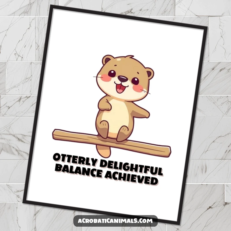 Funny Free Printable Wall Art of a delighted otter spinning gracefully on a beam, adding whimsical decor.
