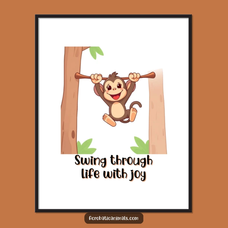 Free Printable Wall Art: Energetic Monkey Swing, Fun Monkey Decor Downloadable Poster