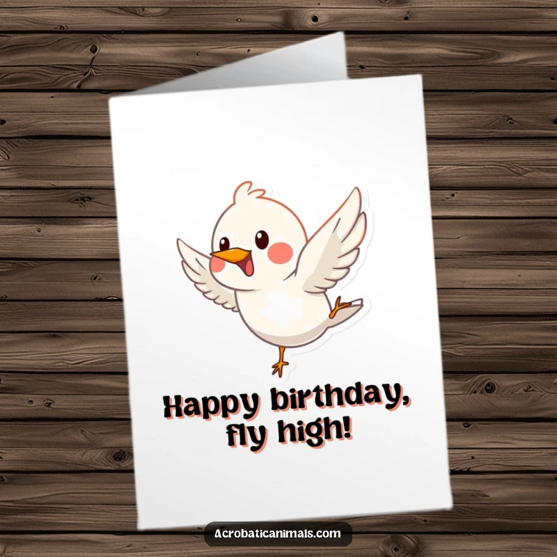 Funny Free Printable Birthday Card: A happy bird executes a graceful dive, celebrating your special day.