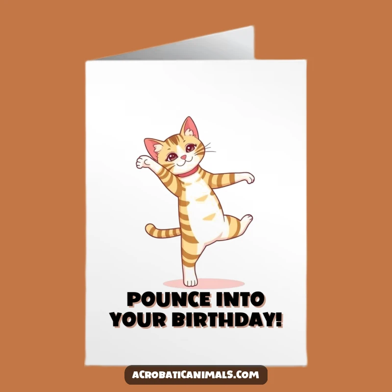 Free Printable Birthday Card: Dancing Cat Pirouette, Elegant Downloadable Gift for a Special Day