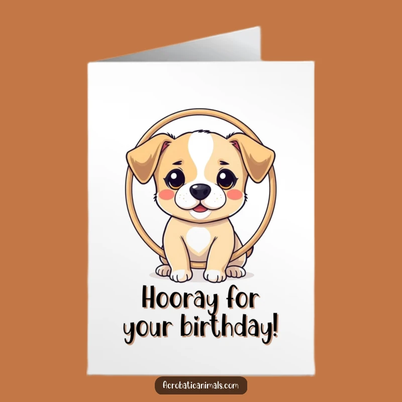 Free Printable Birthday Card: Dog Balancing Hoop, Hilarious Downloadable Gift for Fun Celebrations
