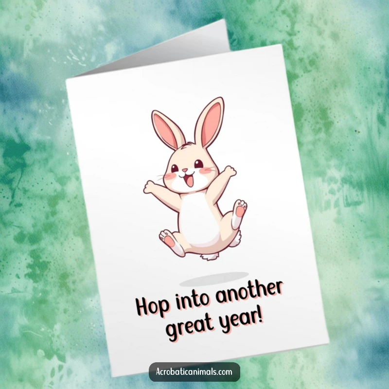 Funny Free Printable Birthday Card: Bouncy bunny performing a perfect somersault. A delightful DIY gift.