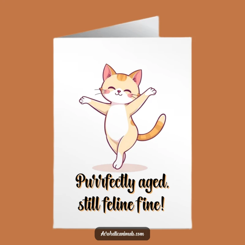 Free Printable Funny Cat Birthday Card: Adorable Arabesque Cat, Perfect for Gymnastics Lovers
