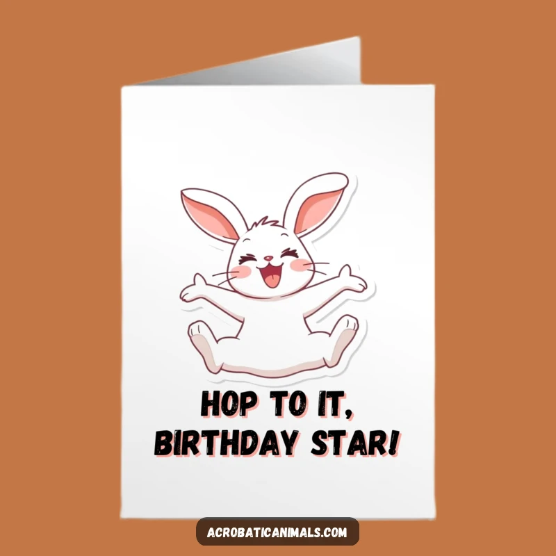 Free Printable Funny Rabbit Birthday Card: Split Jump Rabbit, Perfect for Energetic Wishes