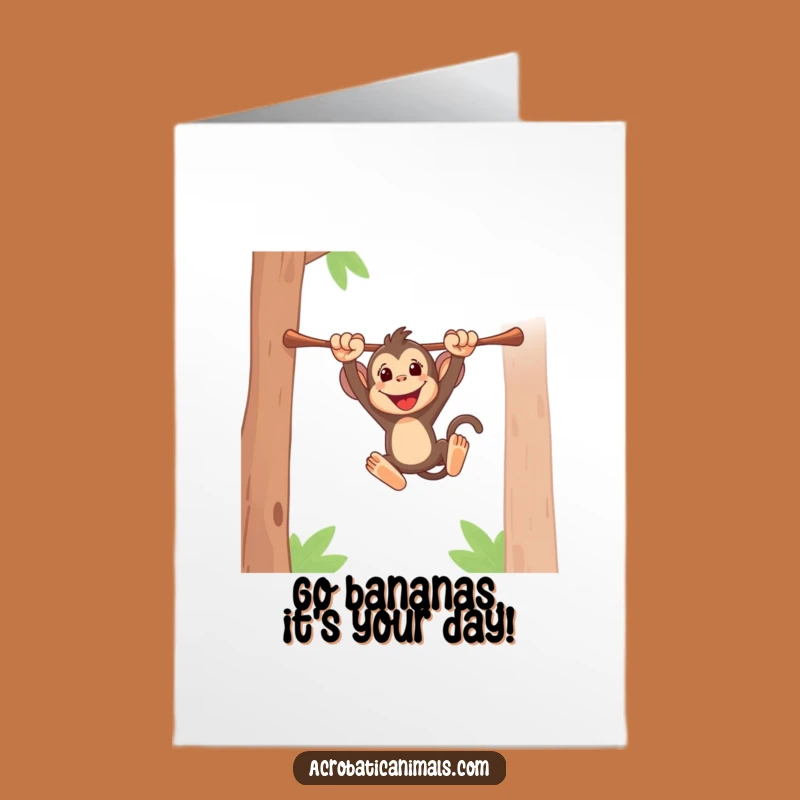 Free Printable Birthday Card: Energetic Monkey Swing, Hilarious Downloadable Greeting for Adventurers