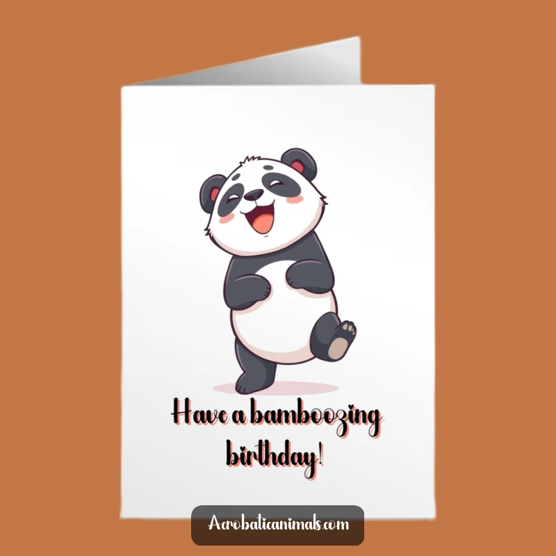 Free Printable Birthday Card: Giggling Panda Cartwheel, Hilarious Downloadable Greeting for Fun Lovers