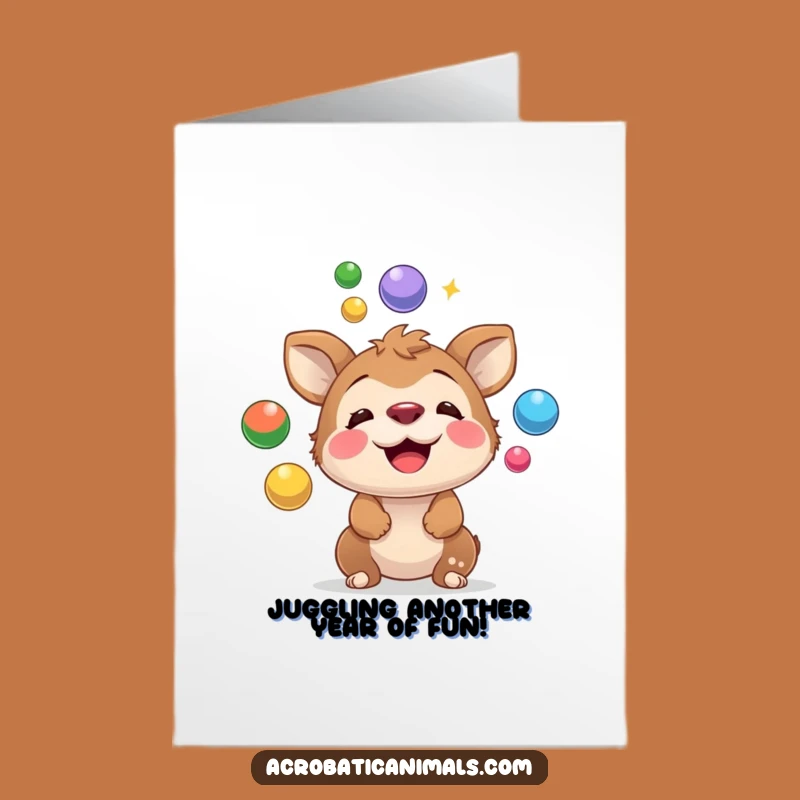 Free Printable Birthday Card: Playful Animal Juggling Funny Downloadable Gift