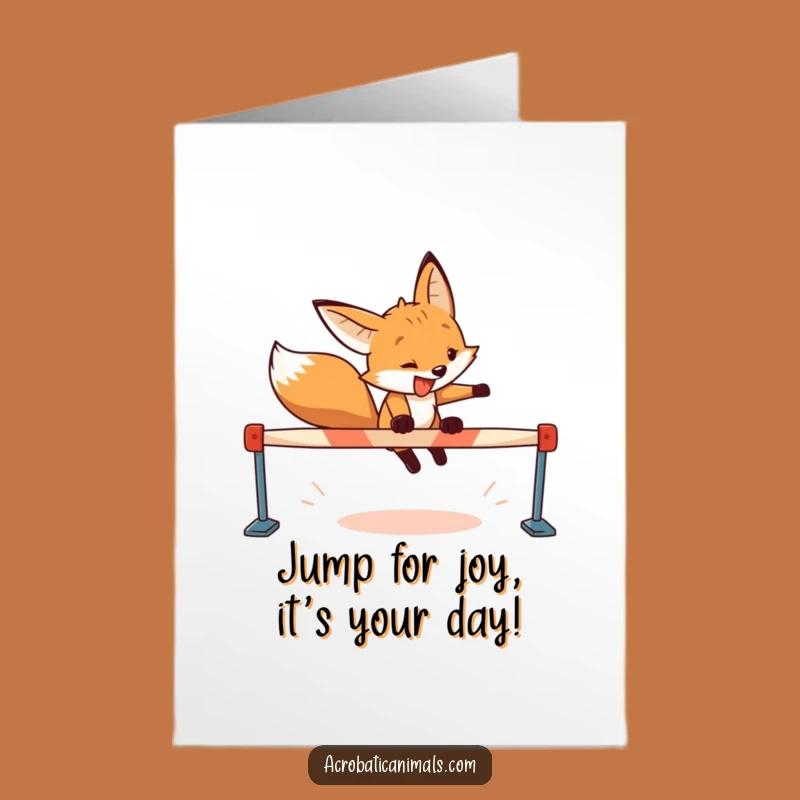 Free Printable Birthday Card: Grinning Fox Leap Downloadable Funny Gift