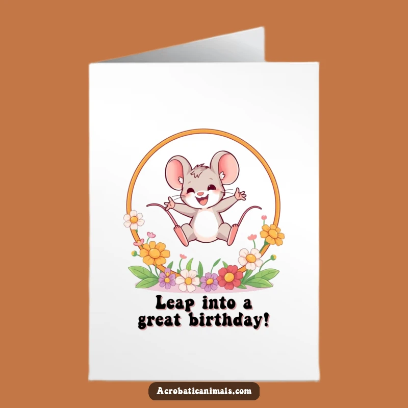 Free Printable Birthday Card: Brave Mouse Floral Leap!