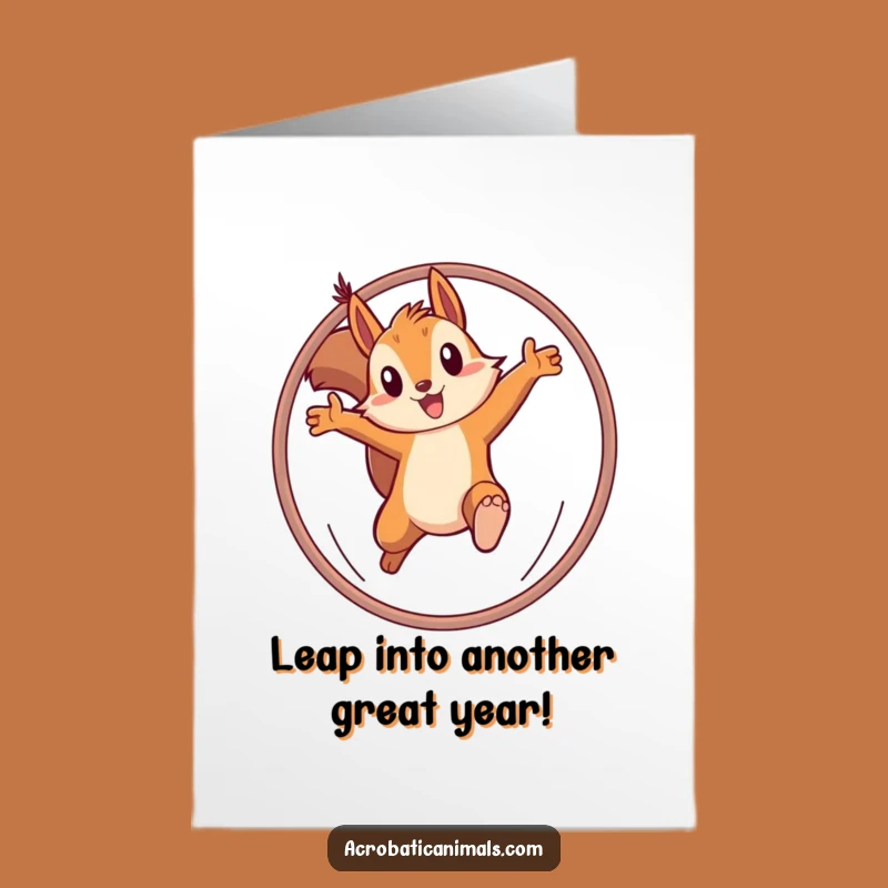 Free Printable Birthday Card: Determined Squirrel Hoop Jump, Hilarious Downloadable Greeting for Daredevils