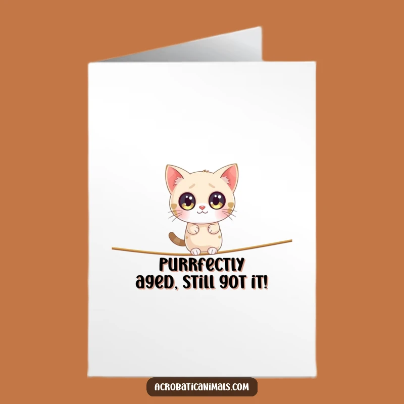Free Printable Funny Cat Tightrope Birthday Card: Hilarious Kitten Downloadable Gift