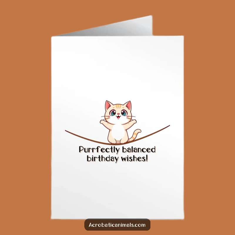 Free Printable Birthday Card: Surprised Cat Tightrope - Hilarious Balance Download