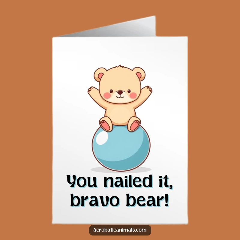 Free Printable Bear Congratulations Card: Funny Cub Yoga Ball Downloadable