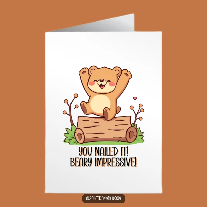 Free Printable Congrats Card: Bear Cartwheel Celebration - Instant Download Joy
