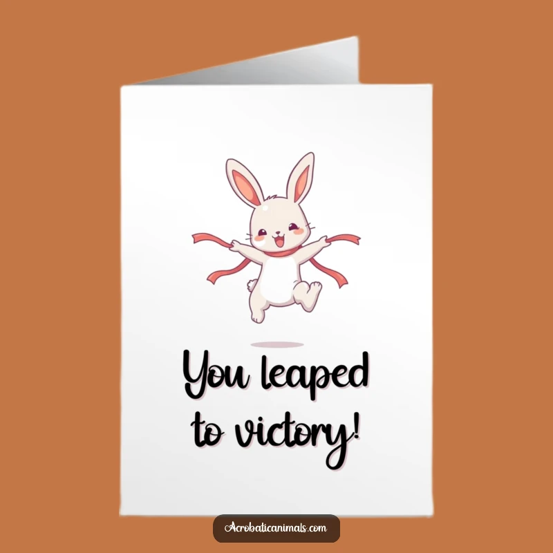 Free Printable Congrats Card: Bunny's Victorious Jump Funny Downloadable Gift