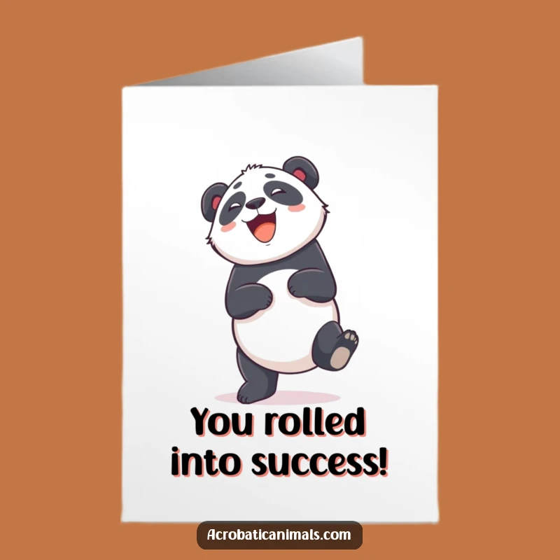 Free Printable Congrats Card: Giggling Panda Cartwheel, Joyful Downloadable Greeting for Winners