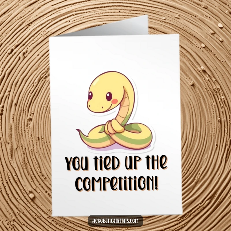 Funny Free Printable Congratulations Card: A flexible snake tied into a knot, playfully representing overcoming complexities and reaching goals.