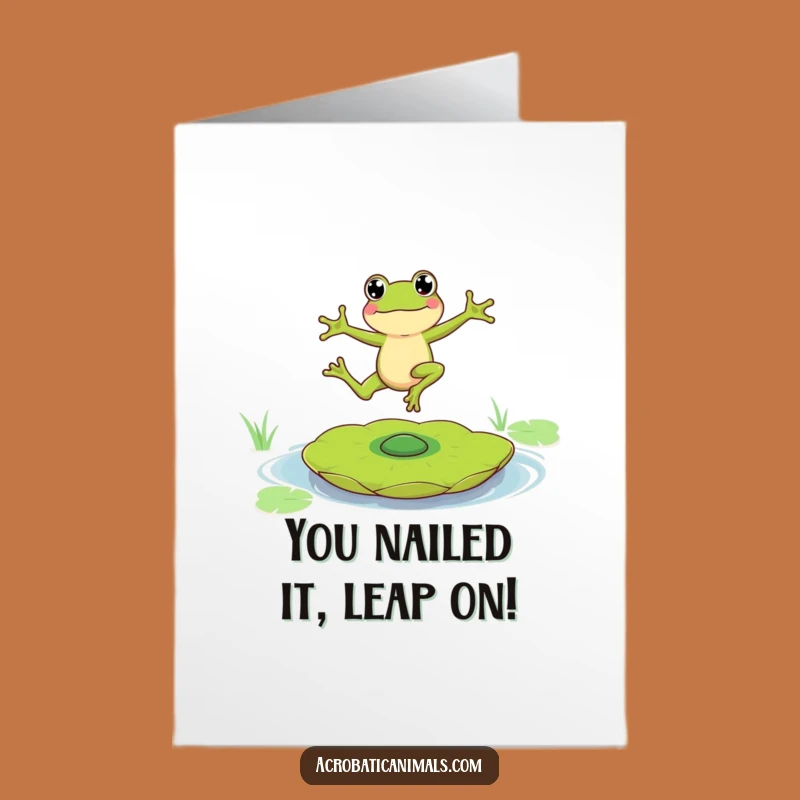 Free Printable Frog Congratulations Card: Funny Leaping Lily Pad Triumph Downloadable