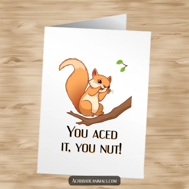 Funny Free Printable Congratulations Card: Energetic squirrel performing a somersault, celebrating achievements.