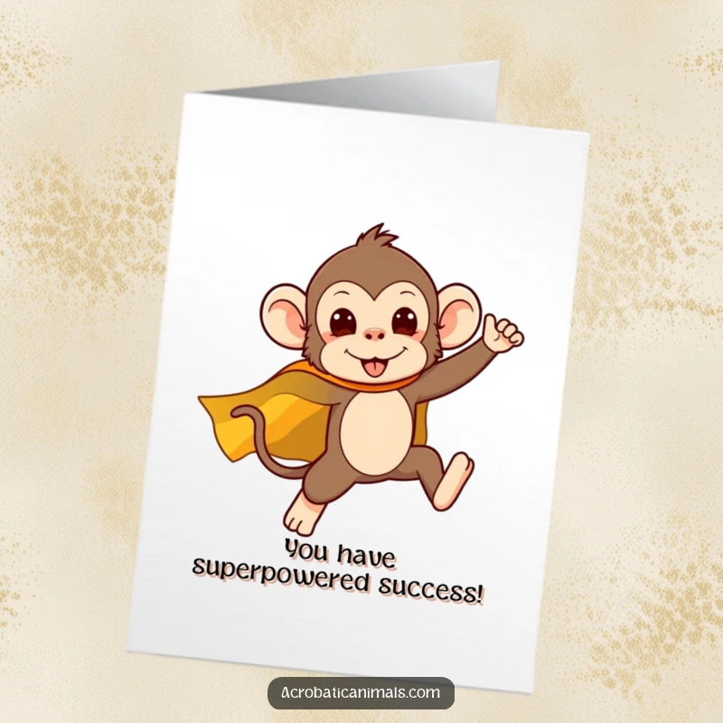 Funny Free Printable Congratulations Card: Silly monkey in a superhero cape mid-leap. A downloadable DIY gift for any achievement.