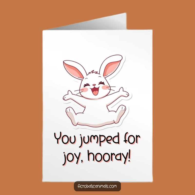 Free Printable Congrats Card: Joyful Rabbit Split Jump, Celebrating Success with Flair