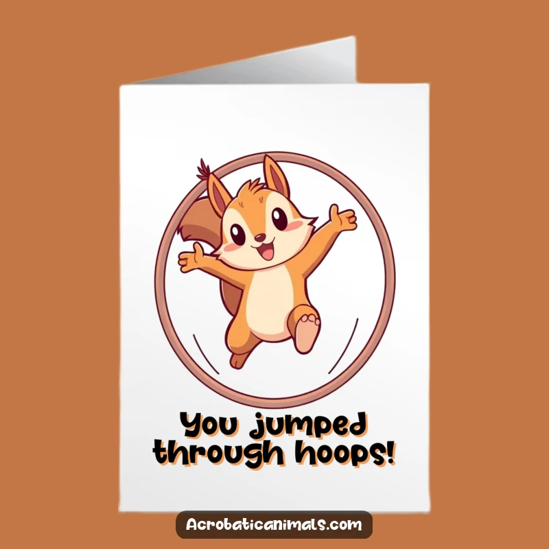 Free Printable Congrats Card: Determined Squirrel Hoop Jump, Impressive Downloadable Greeting for Champions
