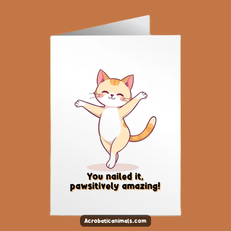 Free Printable Congrats Card: Graceful Cat Arabesque for Big Wins, Downloadable Achievement Art