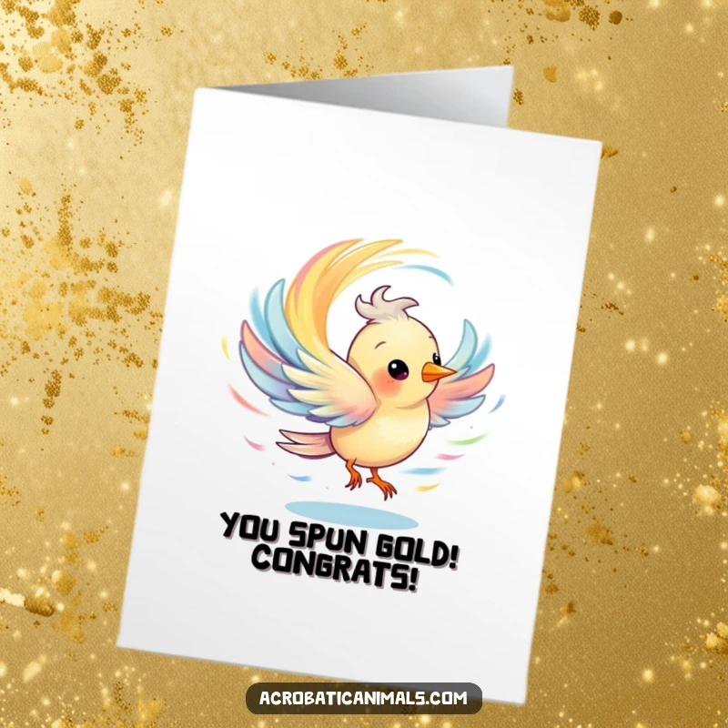 Funny Free Printable Congratulations Card: A bird in a dizzying spin, generating a vibrant, swirling vortex of confetti and celebration.