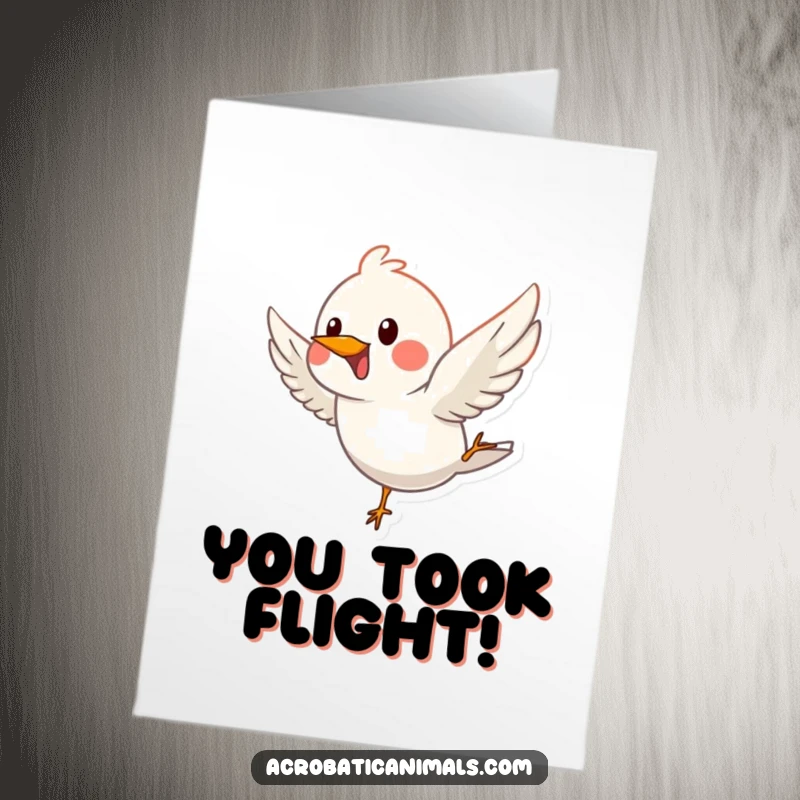 Funny Free Printable Congratulations Card: A happy bird performs a graceful dive, celebrating your outstanding success.