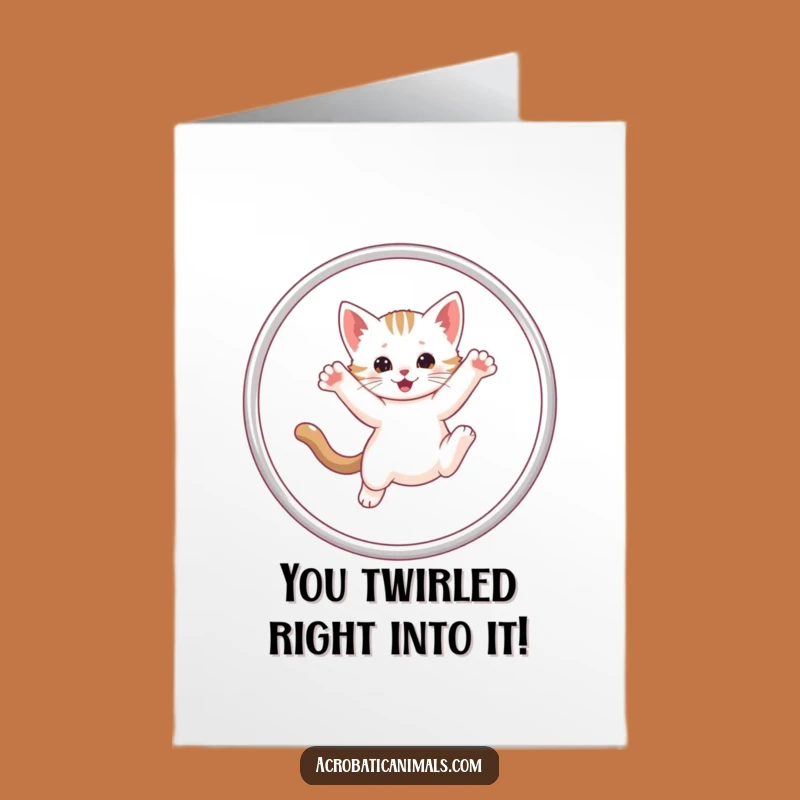 Free Printable Congrats Card: Cute Kitten Hula Hoop Success Celebration