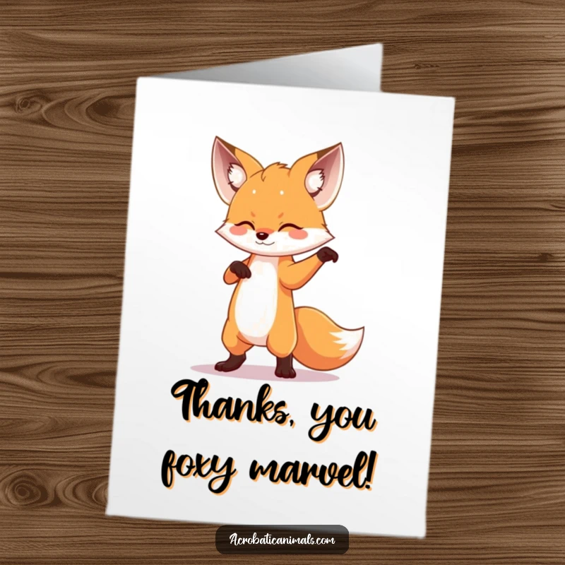Funny Free Printable Thank You Card: A small fox strikes a dramatic dance pose, expressing thanks with elegance.