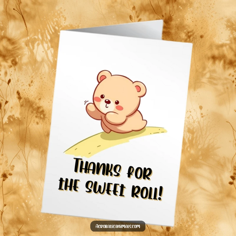 Funny Free Printable Thank You Card: A bear cub joyfully rolling, conveying heartfelt thanks with a playful, tumbling spirit.