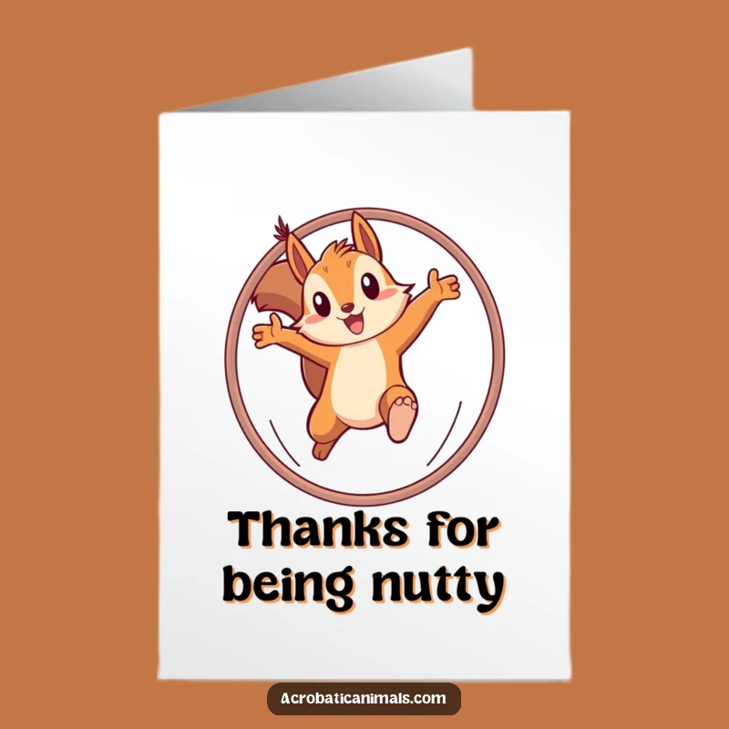 Free Printable Thank You Card: Determined Squirrel Hoop Jump, Acrobatic Downloadable Greeting for Kind Deeds