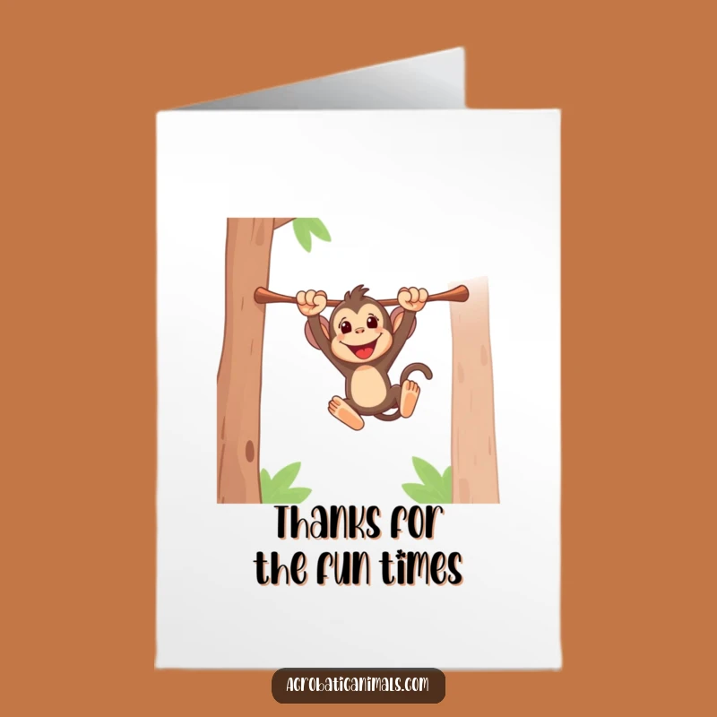 Free Printable Thank You Card: Energetic Monkey Swing, Lively Downloadable Greeting for Kind Souls