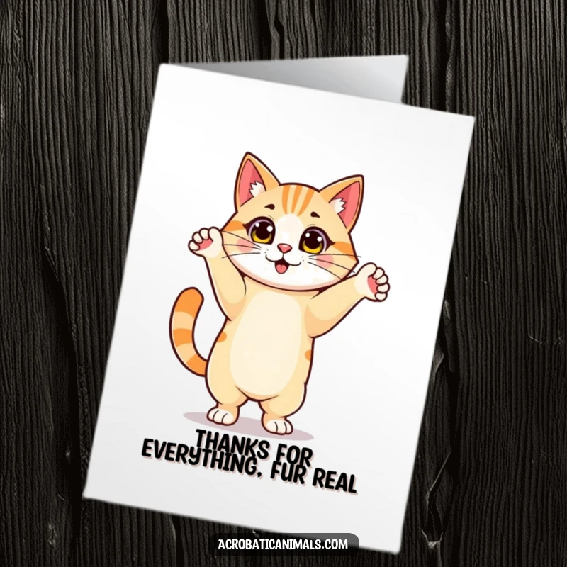 Funny Free Printable Thank You Card with a cat showing off its impressive handstand skills to express gratitude.