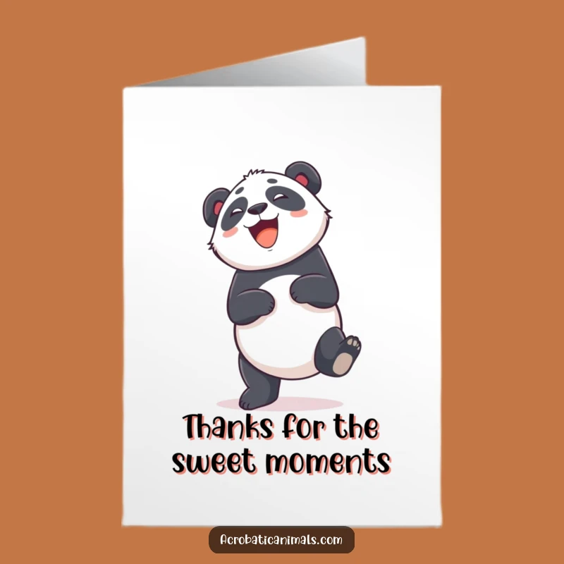 Free Printable Thank You Card: Giggling Panda Cartwheel, Cheerful Downloadable Greeting for Gratefulness
