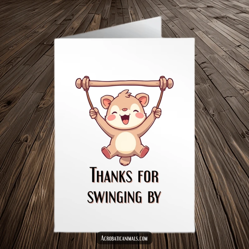 Funny Free Printable Thank You Card: A happy animal enjoying a swing from a bar, with a look of utter contentment.