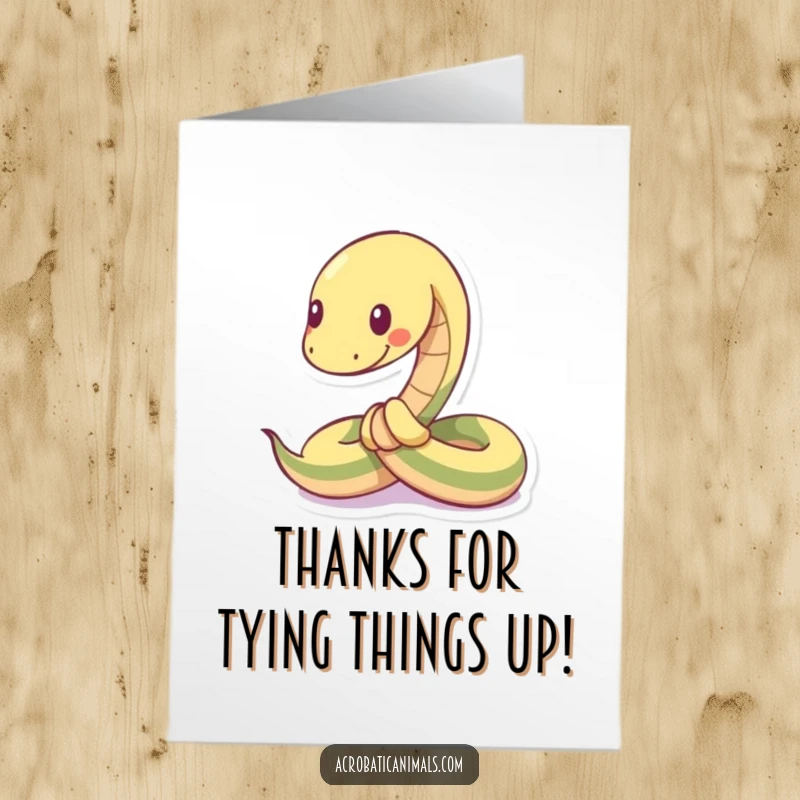 Funny Free Printable Thank You Card: A snake tied in a knot, conveying a wonderfully twisted and grateful thank you.
