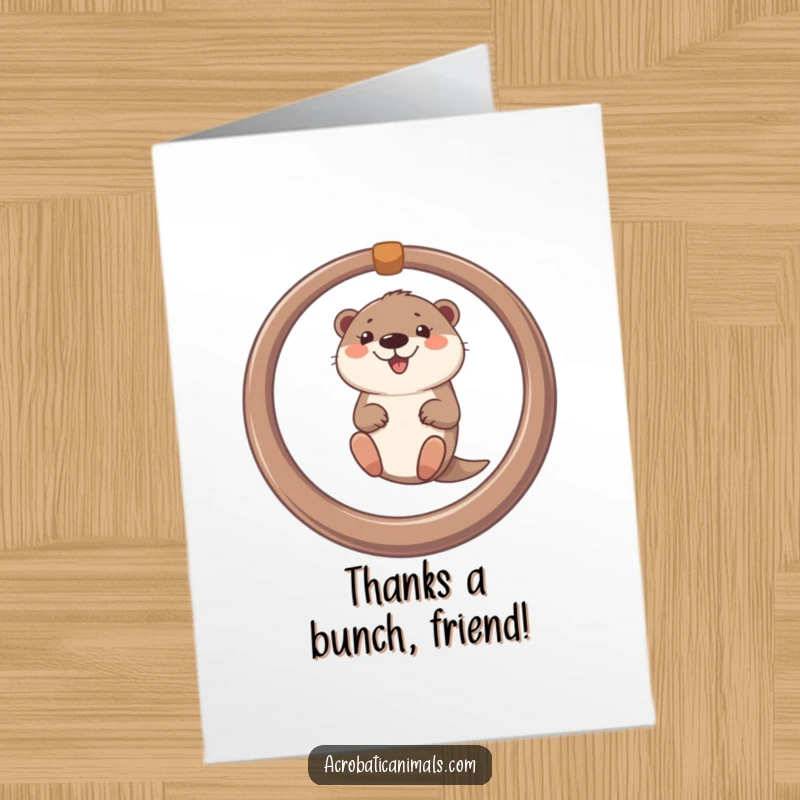 Funny Free Printable Thank You Card: A smiling otter swings gleefully, expressing heartfelt thanks with a grin.