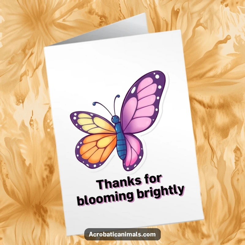 Funny Free Printable Thank You Card: A vibrant butterfly gracefully twists in the air, thanking someone.
