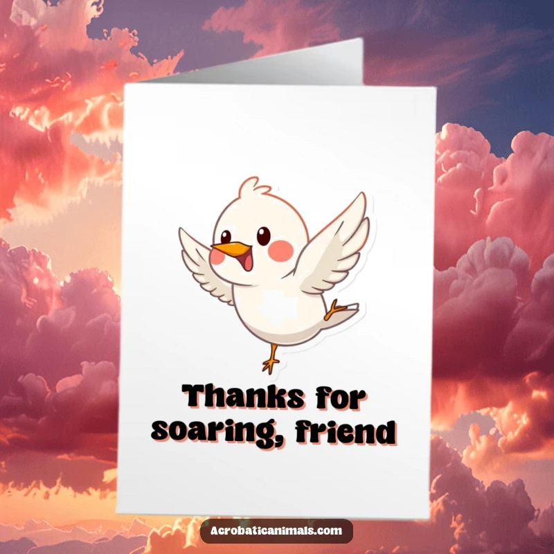 Funny Free Printable Thank You Card: A happy bird dives gracefully, conveying heartfelt thanks with style.