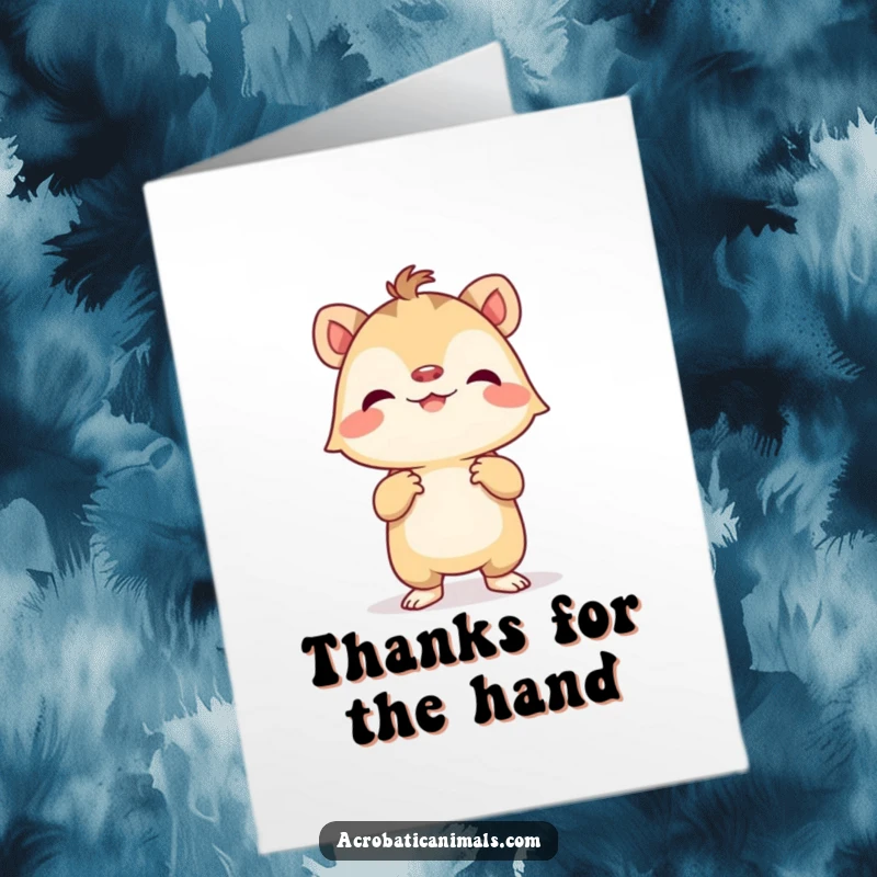 Funny Free Printable Thank You Card: Tiny creature holding a handstand pose, expressing thanks with a grin.