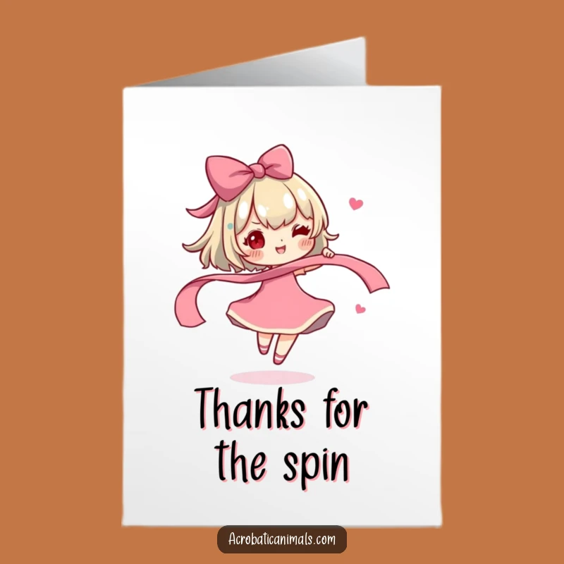 Free Printable Thank You Card: Character Ribbon Spin Funny Downloadable Greeting